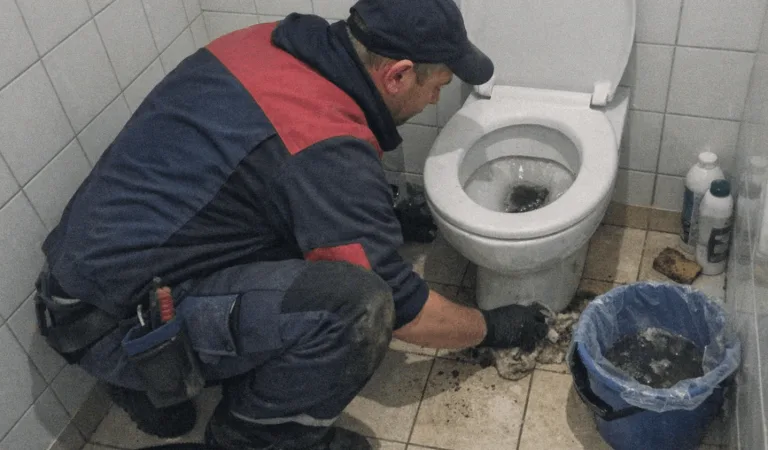 Sicherheitsausrüstung und Schutzkleidung vor einem Toiletten-Einsatz.