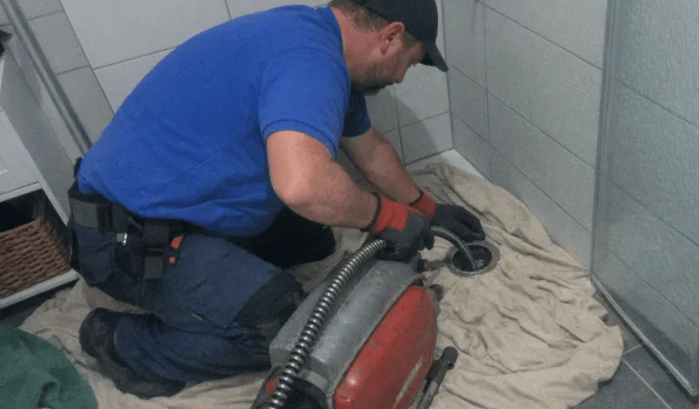 Techniker bei der Reinigung eines Waschbeckenabflusses