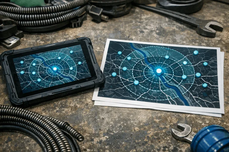 Technische Karte des Einsatzgebiets Rohrreinigung Bonn und Umgebung mit umliegenden Städten und Gemeinden