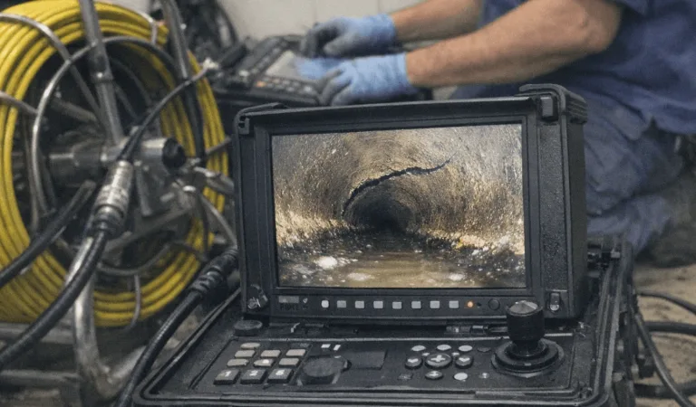 Monitorbild einer Kanal-TV-Untersuchung im Einsatzfahrzeug.