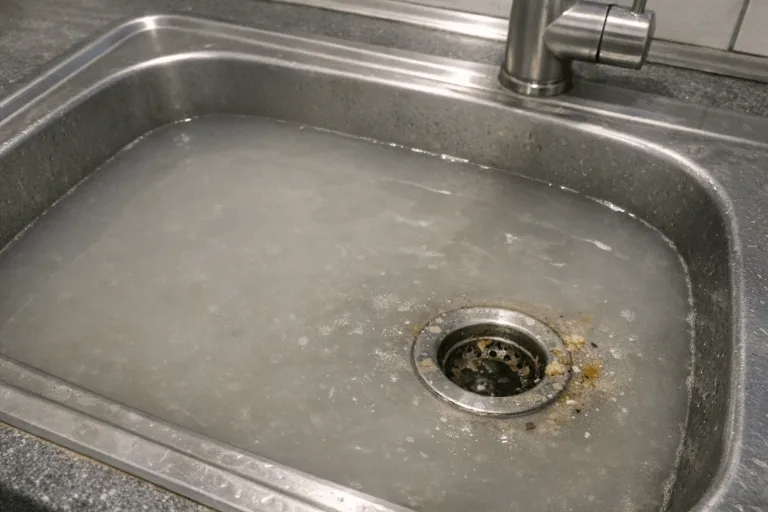 Verstopfte Küchenspüle mit stehendem Wasser